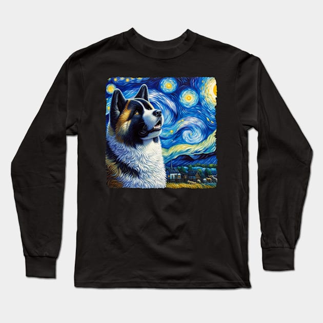 Starry Akita Dog Portrait - Pet Portrait Long Sleeve T-Shirt by starry_night